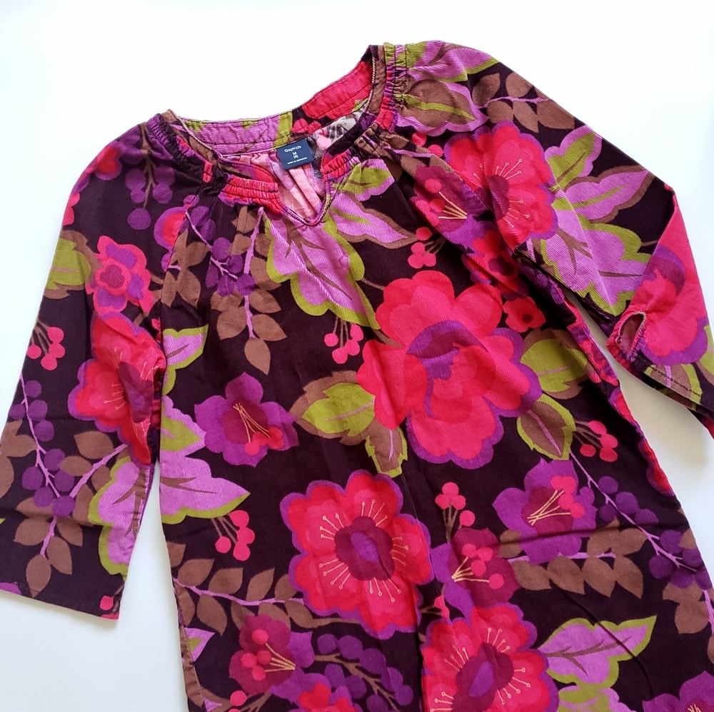 Sz M (8) Gap Kids Kensington Pink Purple Floral Corduroy Dress